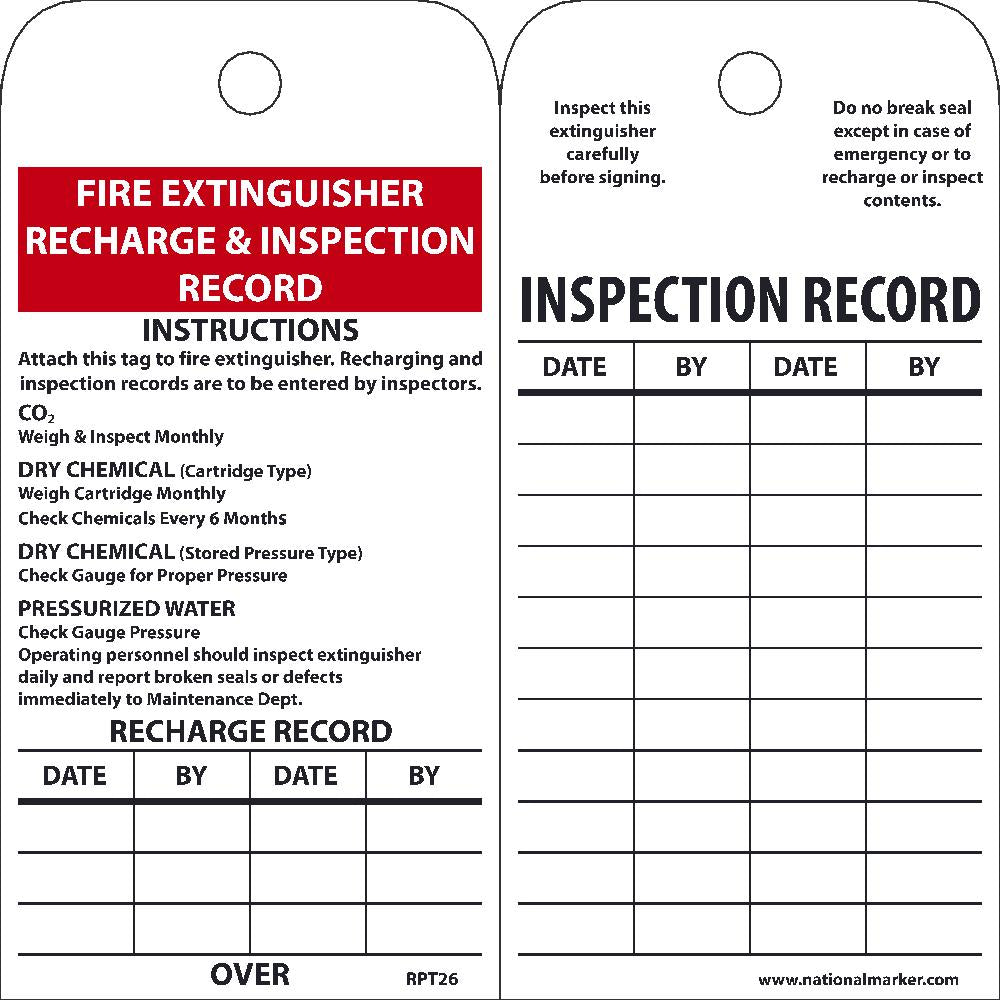 Fire Extinguisher Recharge & Inspection Record Instructions Tag-eSafety Supplies, Inc