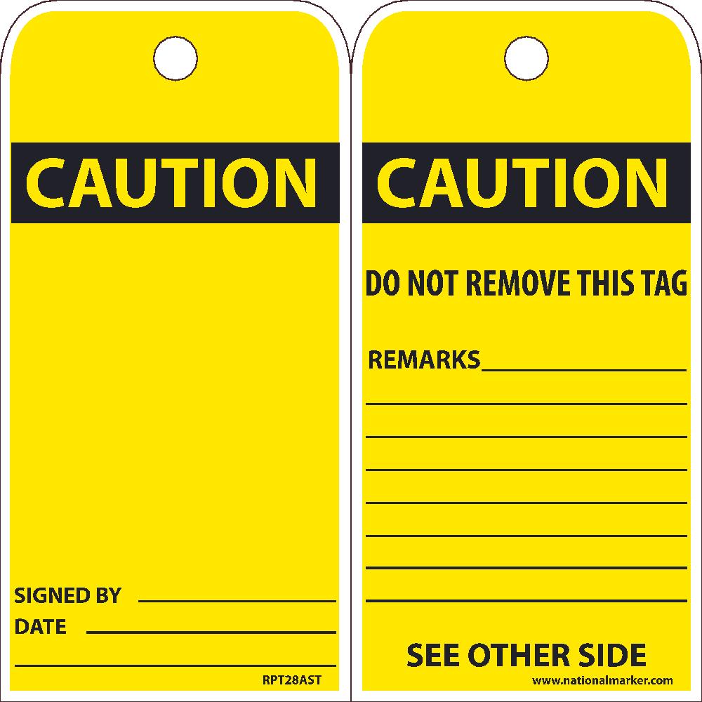 Tags, Caution, Do Not Remove, 25Pk, 6X3, .010 Synthetic Paper With 1 Top Center Hole, Zip Ties Included - RPT28AST-eSafety Supplies, Inc