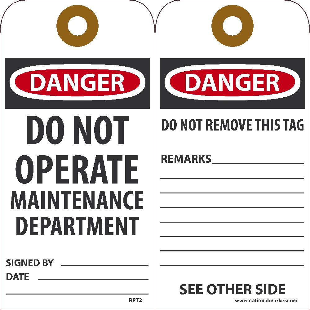 Danger Do Not Operate Maintenance Department Tag_ - Pack of 25-eSafety Supplies, Inc