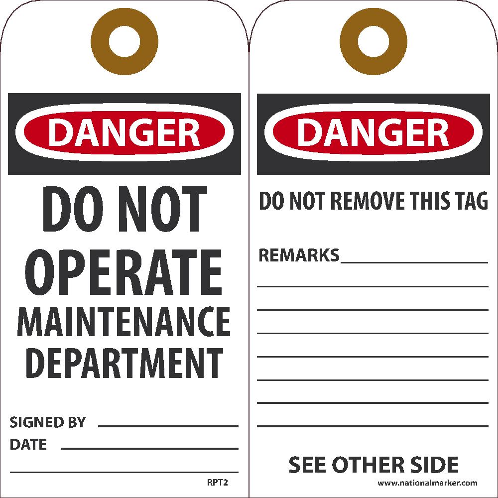 Danger Do Not Operate Maintenance Department Tag_ - Pack of 25-eSafety Supplies, Inc