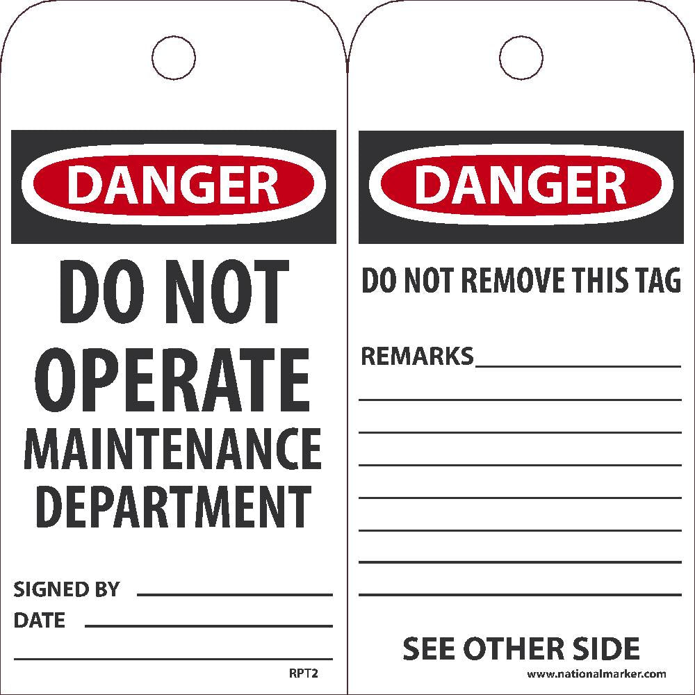 Danger Do Not Operate Maintenance Department Tag_ - Pack of 25-eSafety Supplies, Inc