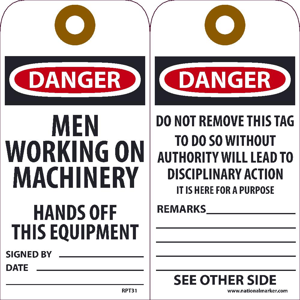 Danger Men Working On Machinery Hands Off This Equipment Tag - Pack of 25-eSafety Supplies, Inc