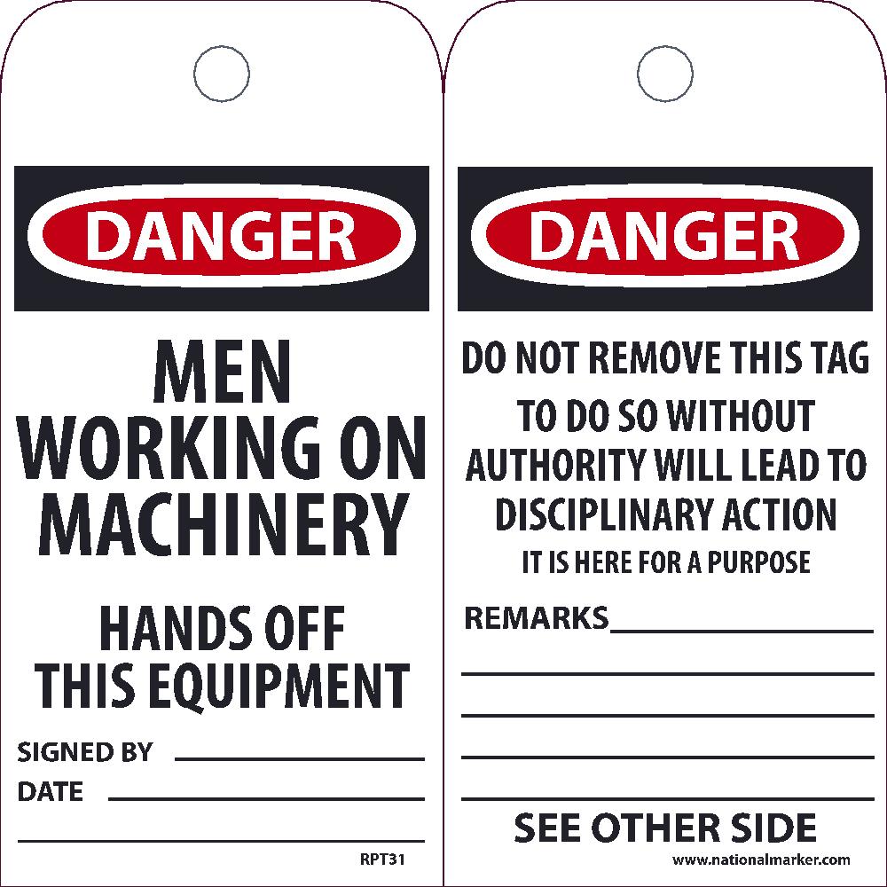 Danger Men Working On Machinery Hands Off This Equipment Tag - Pack of 25-eSafety Supplies, Inc
