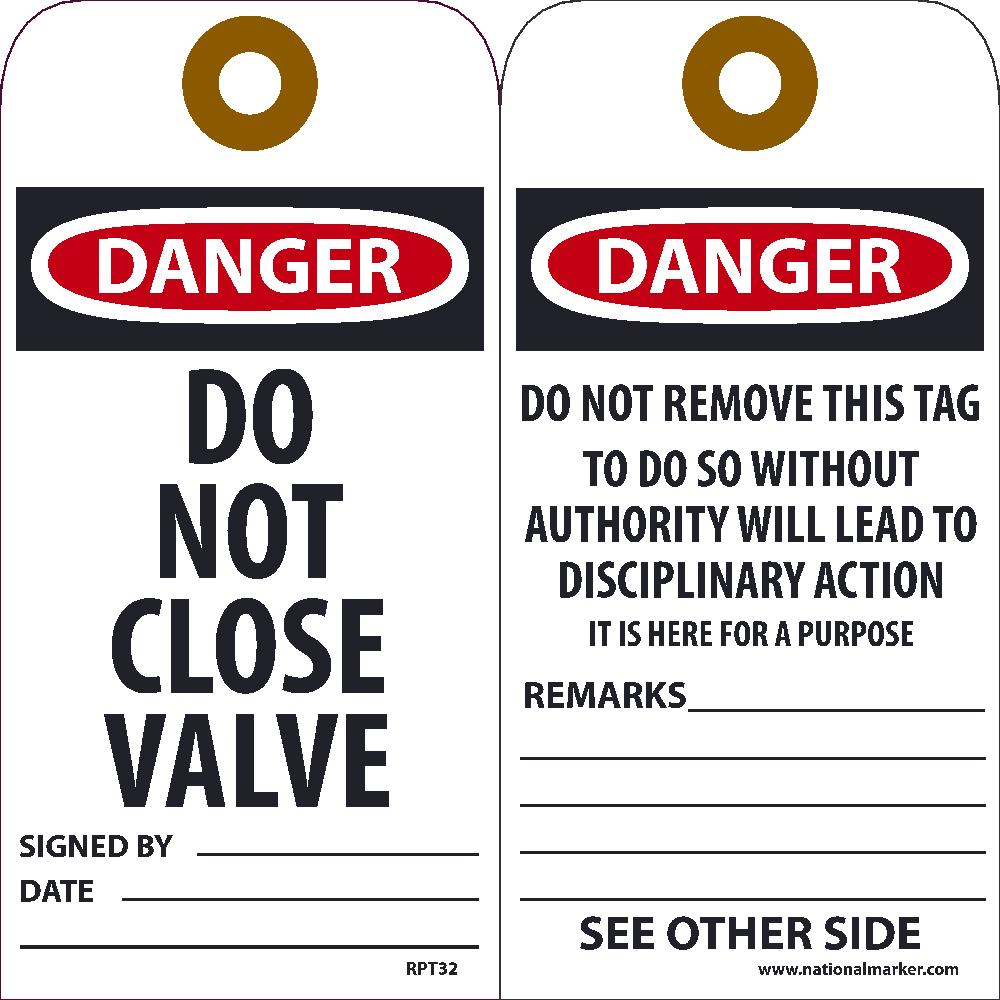 Danger Do Not Close Valve Tag - Pack of 25-eSafety Supplies, Inc