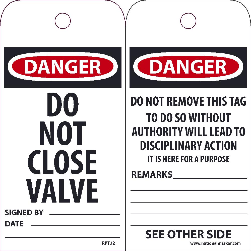 Danger Do Not Close Valve Tag - Pack of 25-eSafety Supplies, Inc