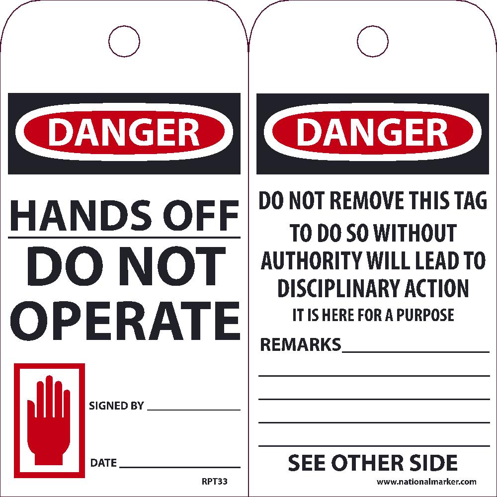 Danger Hands Off Do Not Operate Tag - Pack of 25-eSafety Supplies, Inc