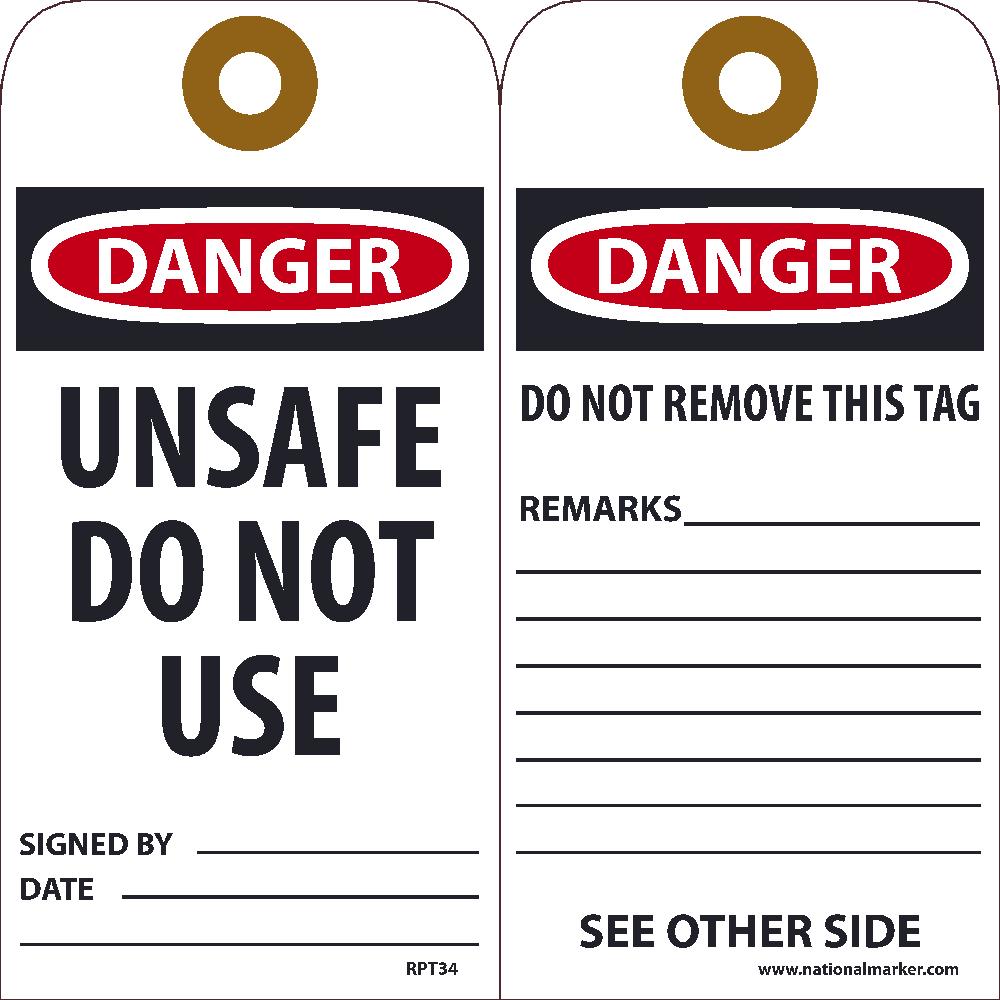 Danger Unsafe Do Not Use Signed By___ Date___Tag - Pack of 25-eSafety Supplies, Inc