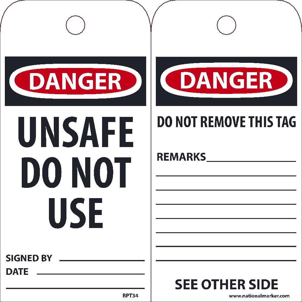Danger Unsafe Do Not Use Tag-eSafety Supplies, Inc
