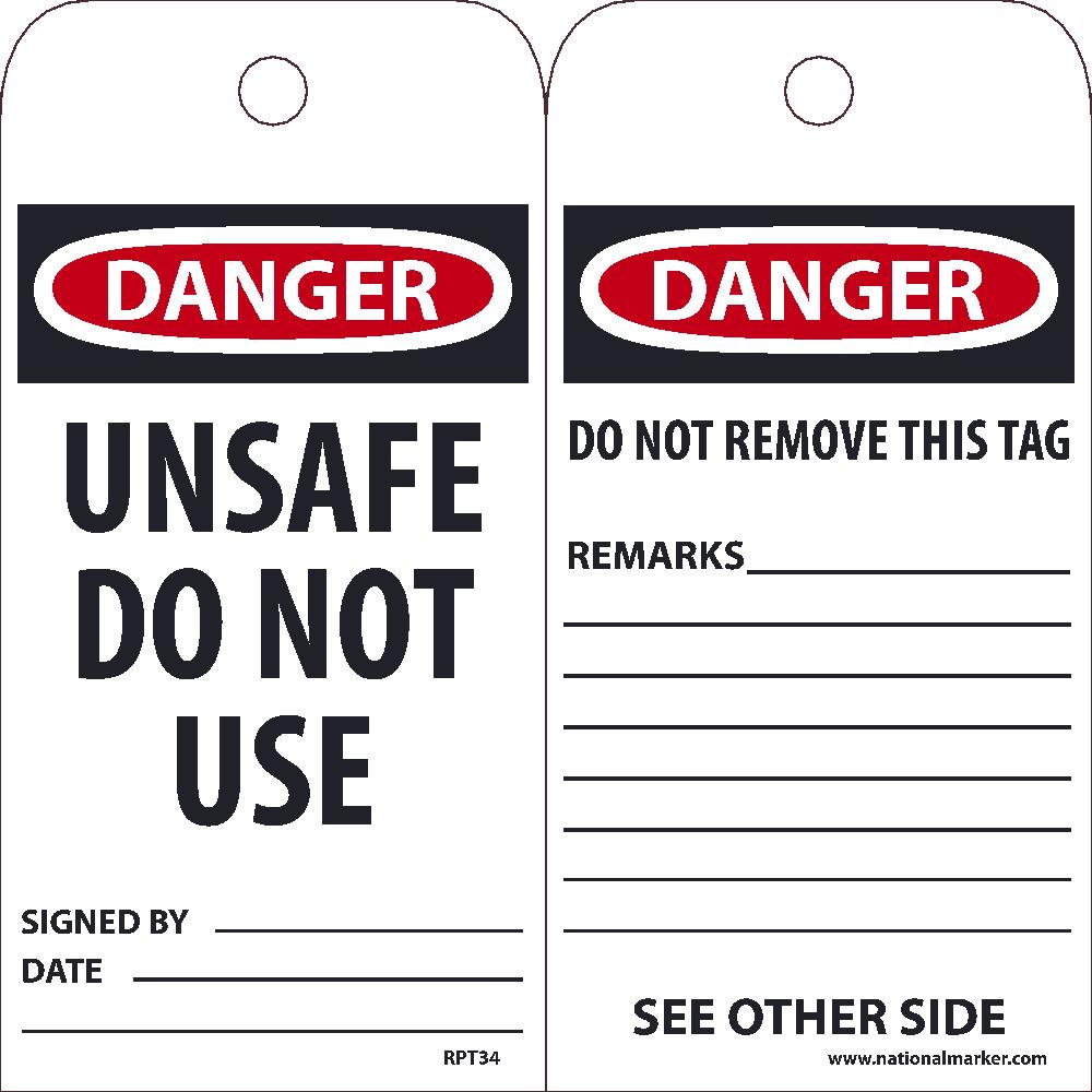 Danger Unsafe Do Not Use Signed By___ Date___Tag - Pack of 25-eSafety Supplies, Inc