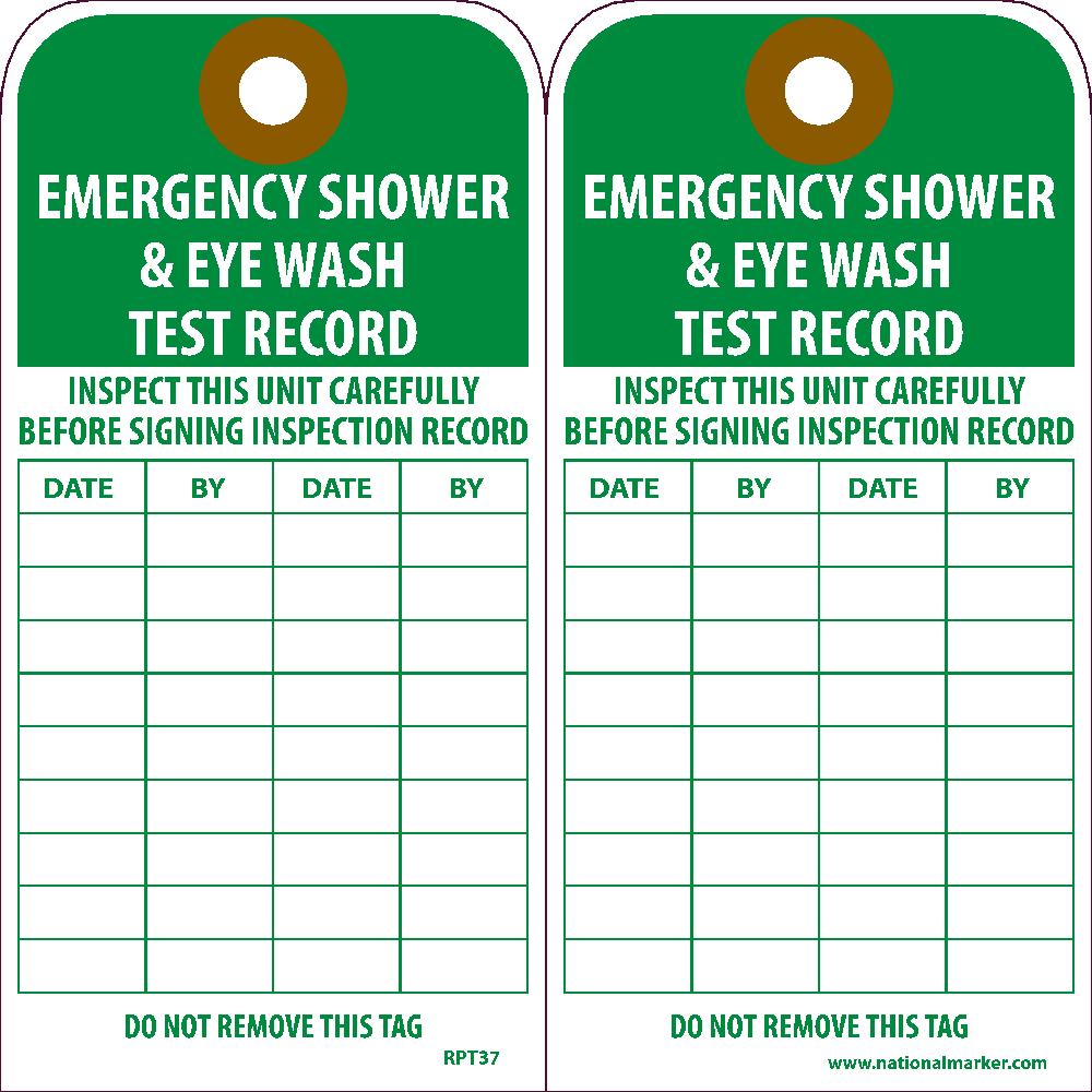 Emergency Shower & Eye Wash Test Record Tag - Pack of 25-eSafety Supplies, Inc