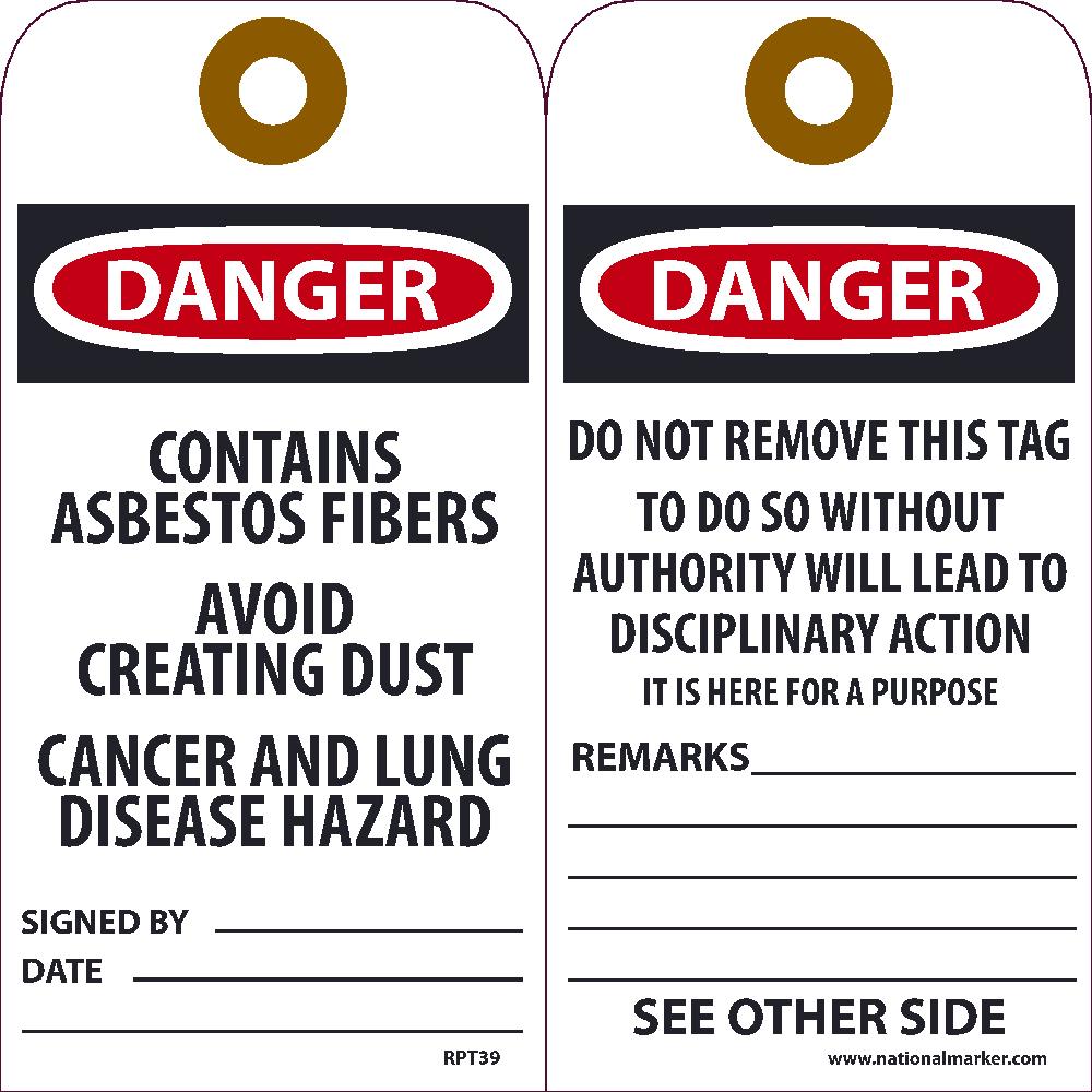 Danger Contains Asbestos Fibers Tag - Pack of 25-eSafety Supplies, Inc