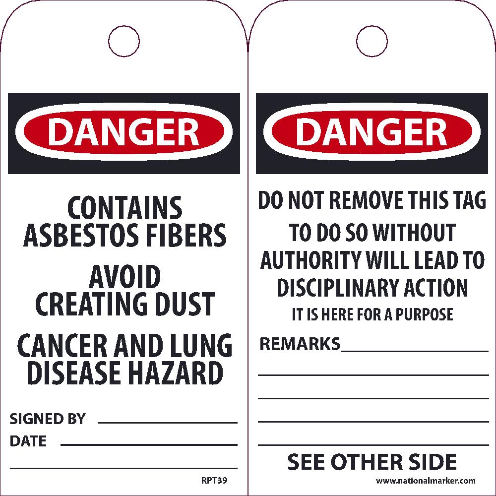 Danger Contains Asbestos Fibers Tag - Pack of 25-eSafety Supplies, Inc