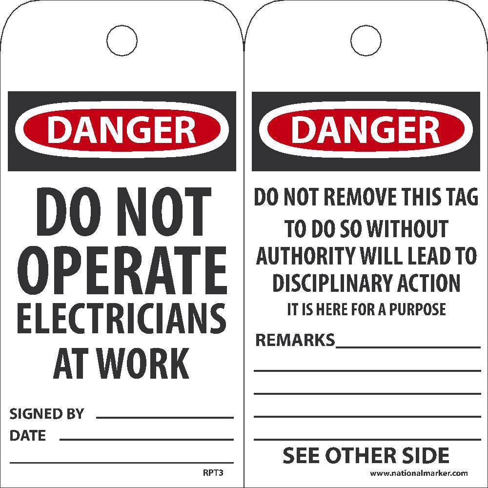 Danger Do Not Operate Electricians At Work Tag - Pack of 25-eSafety Supplies, Inc