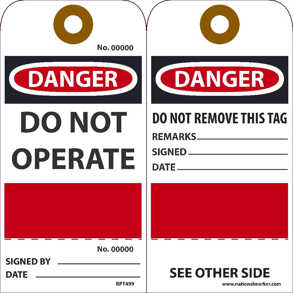 Danger No. ___ Do Not Operate No.___ Tag - Pack of 25-eSafety Supplies, Inc
