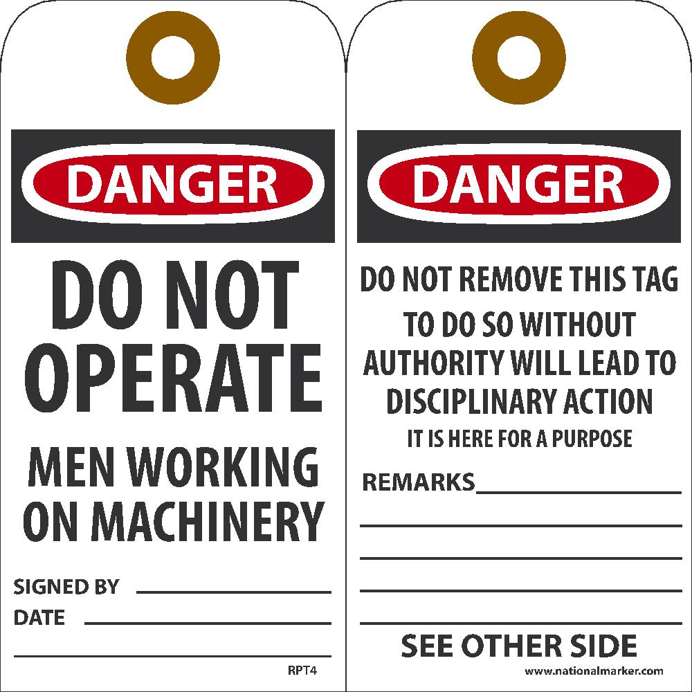 Danger Do Not Operate Men Working On Machinery Tag - Pack of 25-eSafety Supplies, Inc