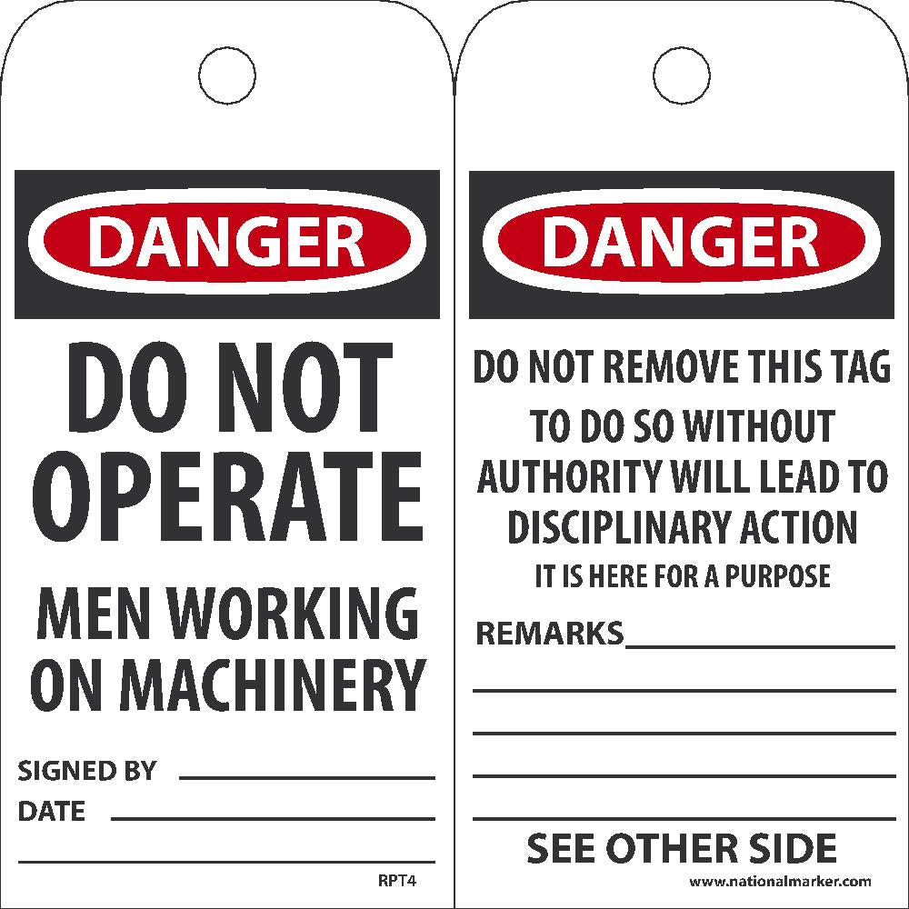 Danger Do Not Operate Men Working On Machinery Tag - Pack of 25-eSafety Supplies, Inc