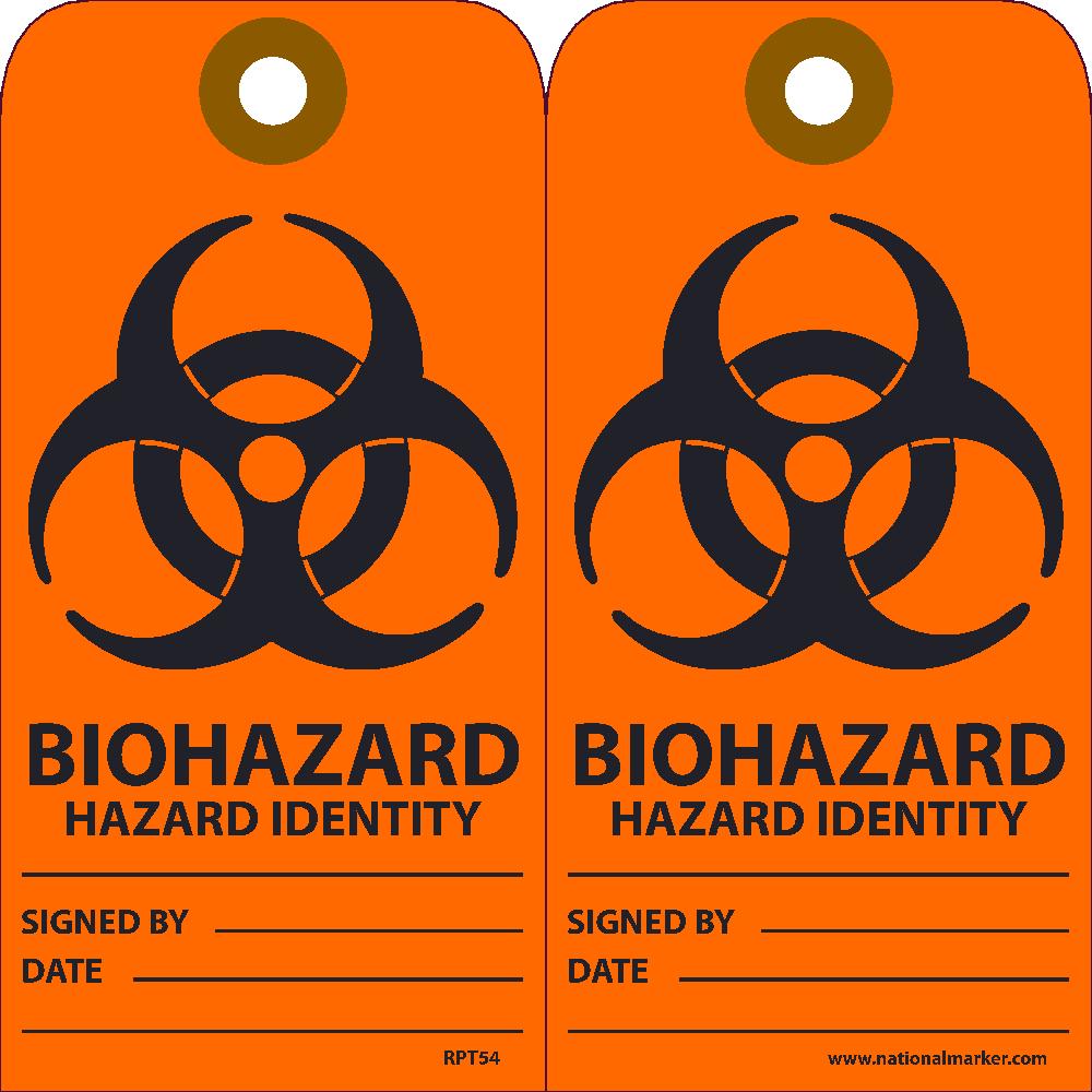 Biohazard Hazard Identity Signed By___ Date___ Tag - Pack of 25-eSafety Supplies, Inc