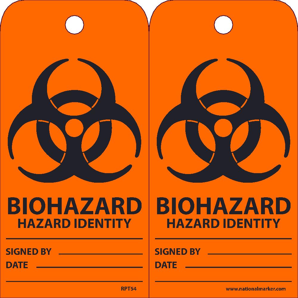 Biohazard Hazard Identity Signed By___ Date___ Tag - Pack of 25-eSafety Supplies, Inc