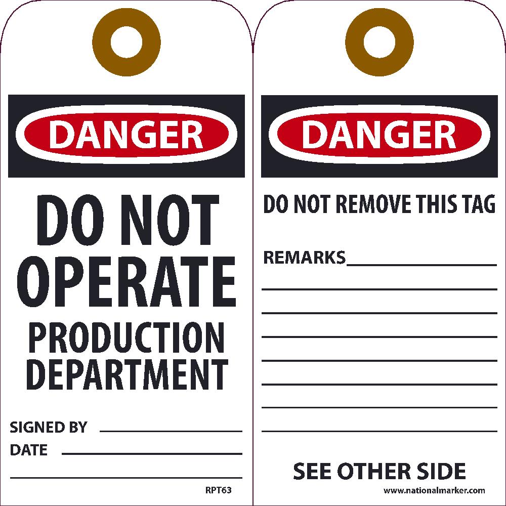 Danger Do Not Operate Production Department Tag - Pack of 25-eSafety Supplies, Inc