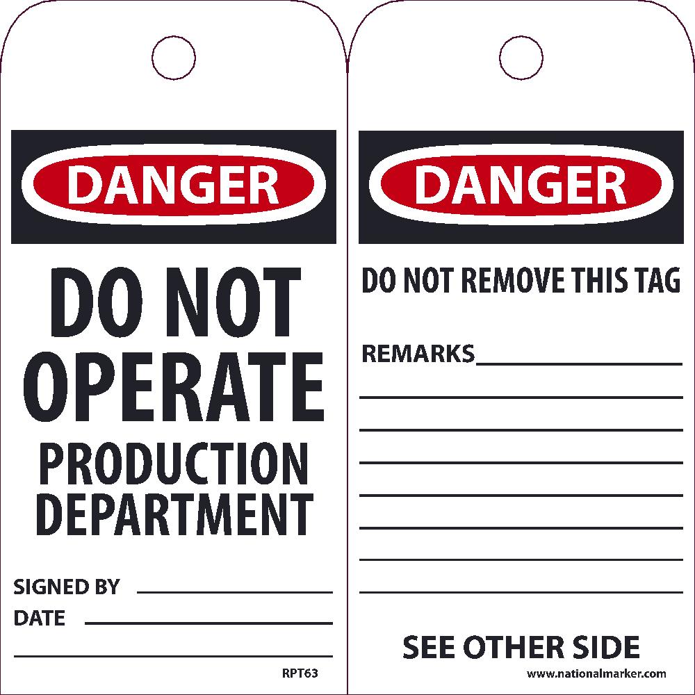 Danger Do Not Operate Production Department Tag - Pack of 25-eSafety Supplies, Inc