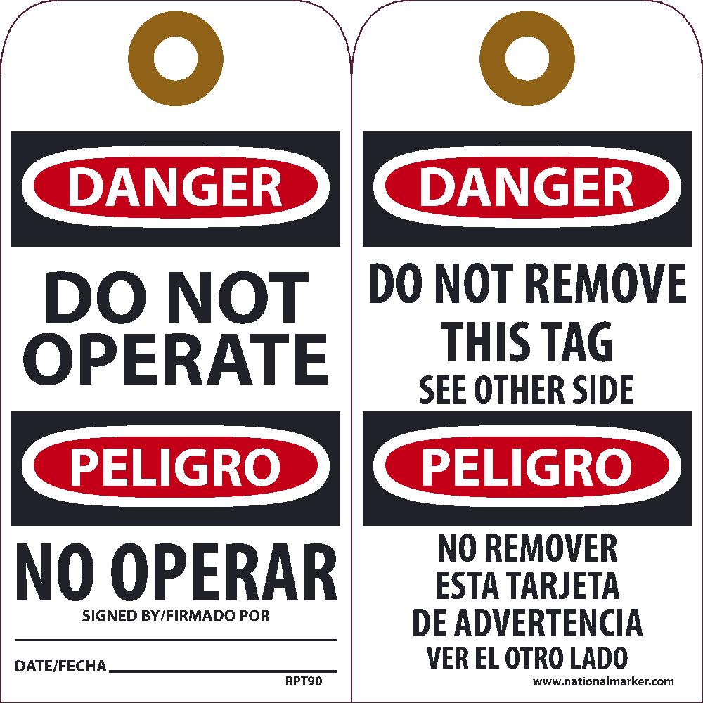 Danger Do Not Operate Bilingual Tag - Pack of 25-eSafety Supplies, Inc