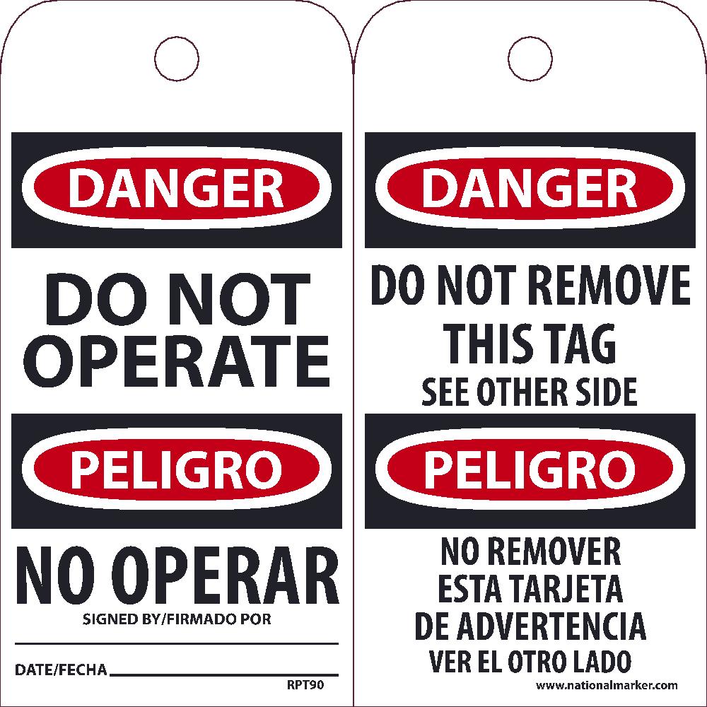 Danger Do Not Operate Bilingual Tag - Pack of 25-eSafety Supplies, Inc