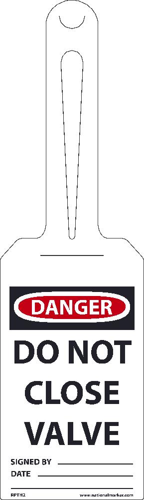 Danger Do Not Close Valve, Ez Hang Tags, Self Fastening, 11.25 X 3.25, .015 Unrip Vinyl, 25/Pk - RPTH2-eSafety Supplies, Inc
