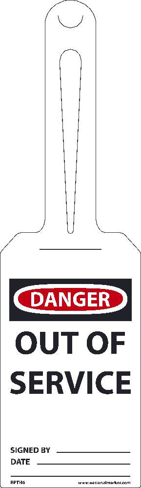 Danger Out Of Service, Ez Hang Tags, Self Fastening, 11.25 X 3.25, .015 Unrip Vinyl, 25/Pk - RPTH6-eSafety Supplies, Inc