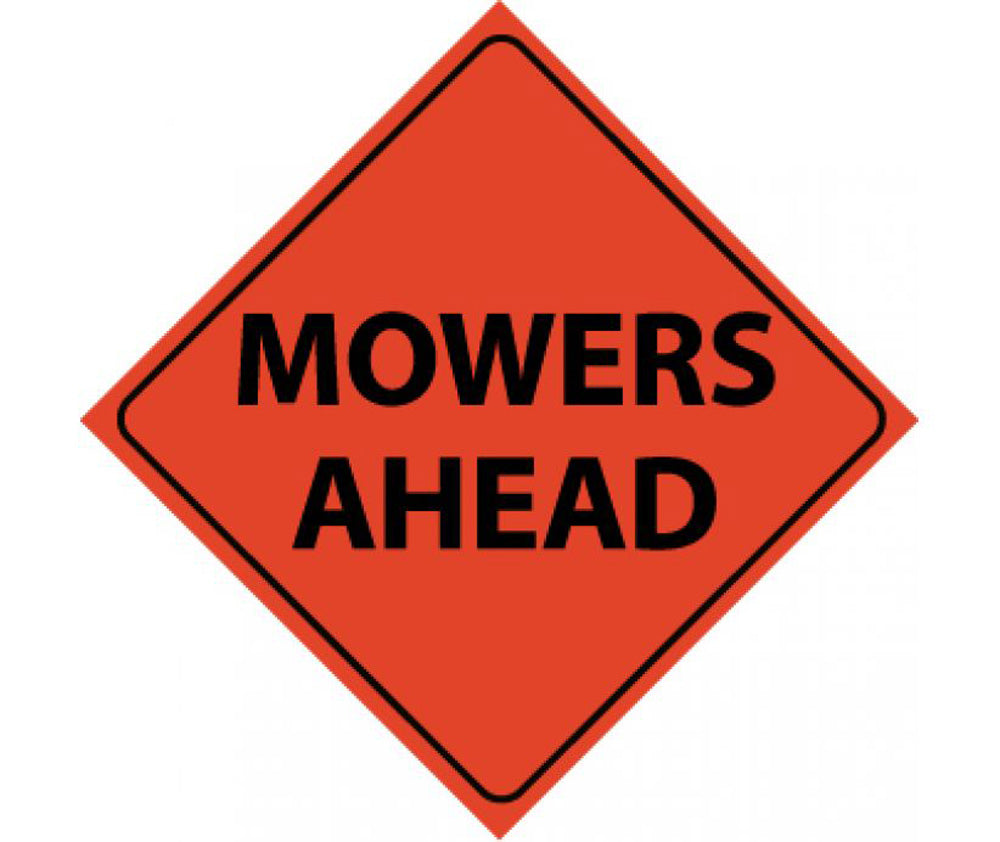 Reflective Roll-Up Mowers Ahead Sign-eSafety Supplies, Inc