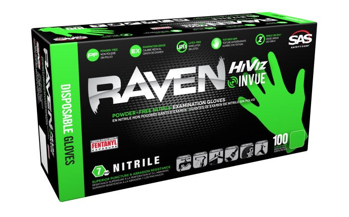 Raven HiViz INVUE- 6mil P/F Nitrile Green Hi-Visibility Glove-eSafety Supplies, Inc