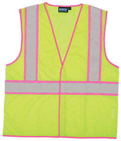 ERB S730 Lime Class 2 Safety Vest with Pink Trim-eSafety Supplies, Inc