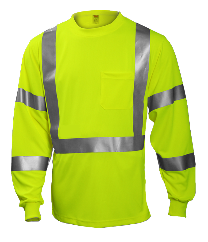 Type R Class 3 T-Shirt - Fluorescent Yellow-Green - Long Sleeve - 1 Pocket - Silver Reflective Tape-eSafety Supplies, Inc