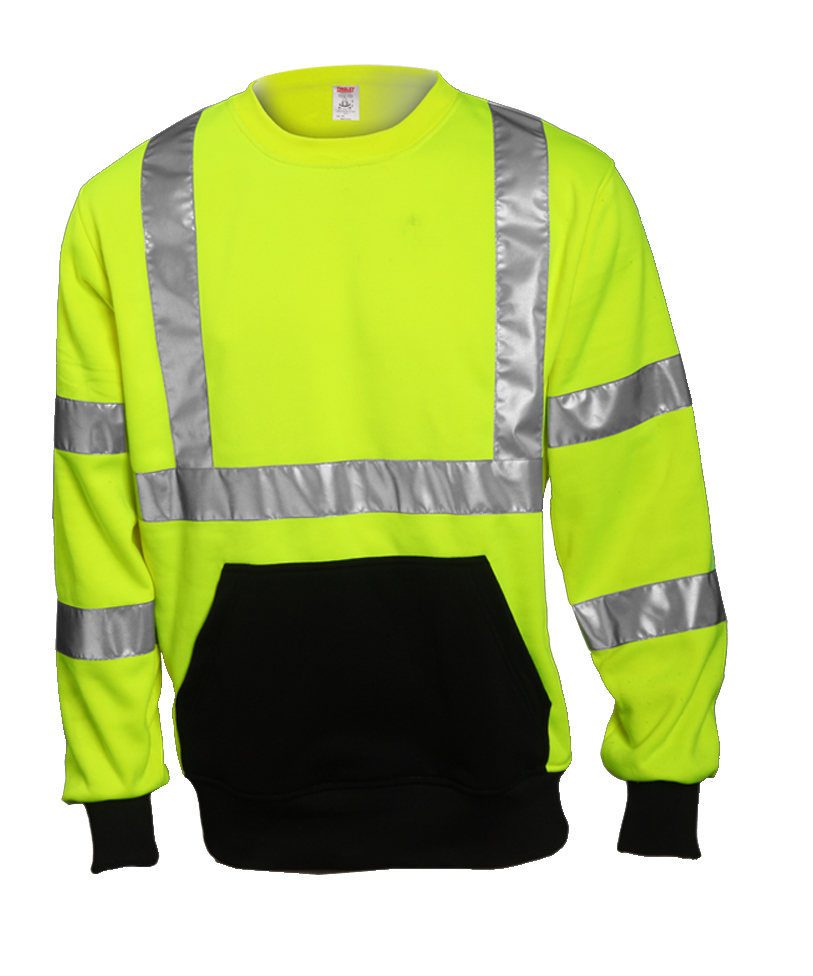 Type R Class 3 Sweatshirt - Fluorescent Yellow-Green - Crew Neck - 1 Pouch Pocket - Silver Reflective Tape-eSafety Supplies, Inc