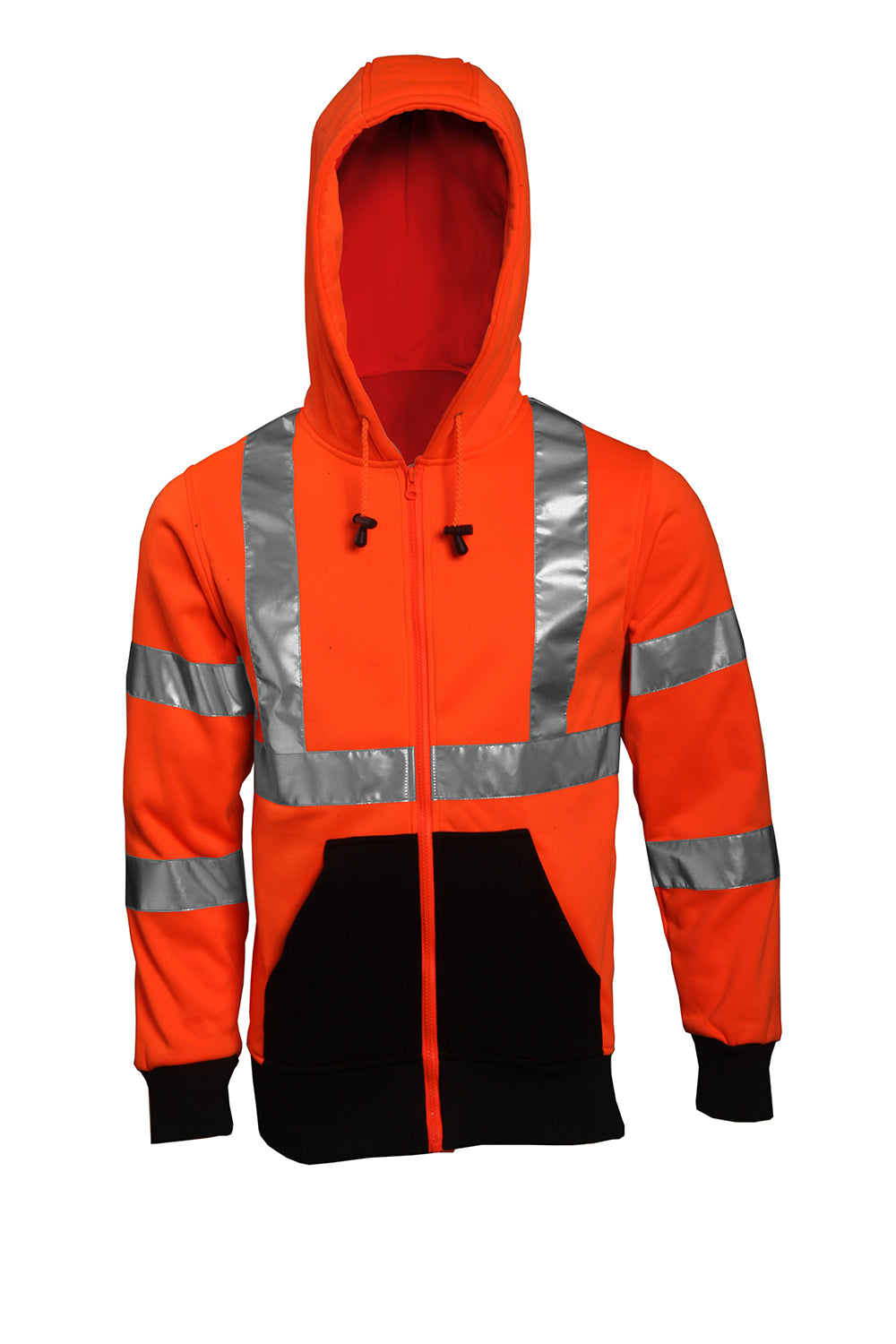 Type R Class 3 Sweatshirt - Fluorescent Orange-Red - Hooded - Zipper Closure - 2 Pockets - Silver Reflective Tape-eSafety Supplies, Inc