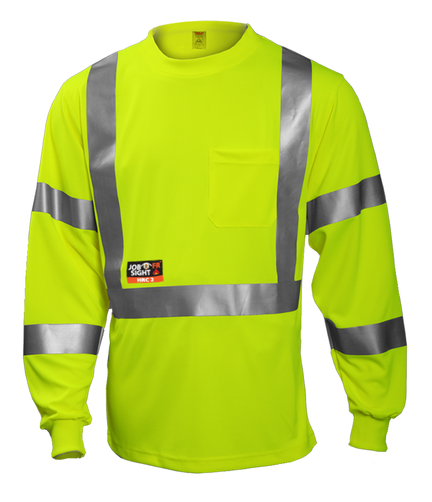 Type R Class 3 FR T-Shirt - Fluorescent Yellow-Green - Long Sleeve - 1 Pocket - Silver FR Reflective Tape-eSafety Supplies, Inc