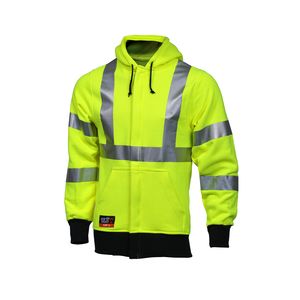 Type R Class 3 FR Sweatshirt - Fluorescent Yellow-Green - Hooded - FR Zipper Closure - 2 Pockets - Silver FR Reflective Tape-eSafety Supplies, Inc