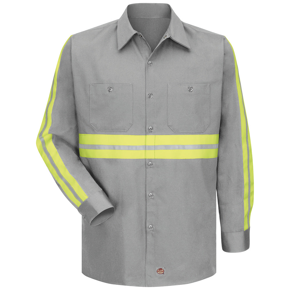 Red Kap Enhanced Visibility Cotton Work Shirt SC30 - Grey with Yellow / Green Visibility Trim-eSafety Supplies, Inc