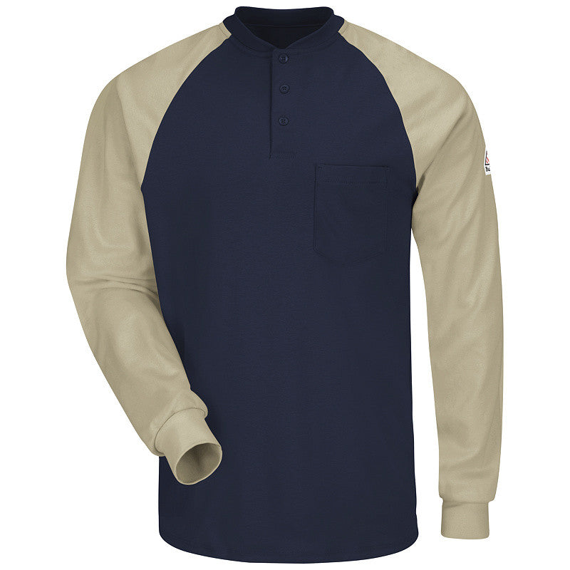 Bulwark - Long Sleeve Color-Block Tagless Henley Shirt - EXCEL FR