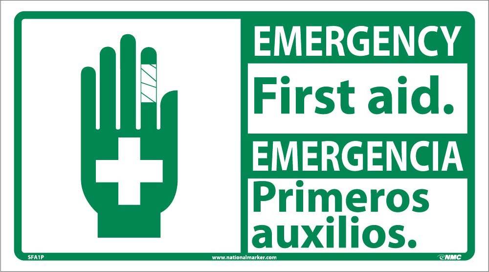 Emergency First Aid Sign - Bilingual-eSafety Supplies, Inc