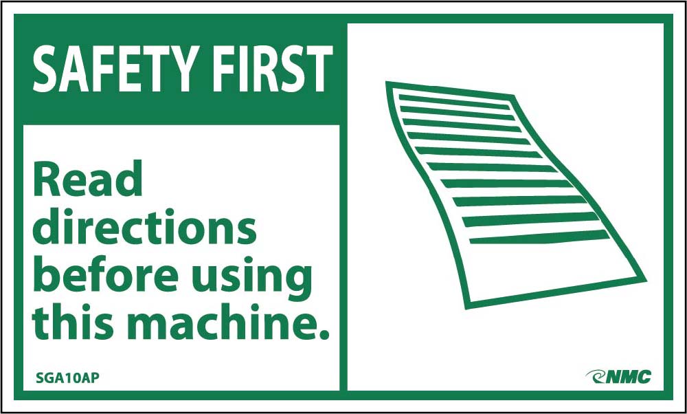Safety First Read Instructions Before Using This Machine Label - 5 Pack-eSafety Supplies, Inc