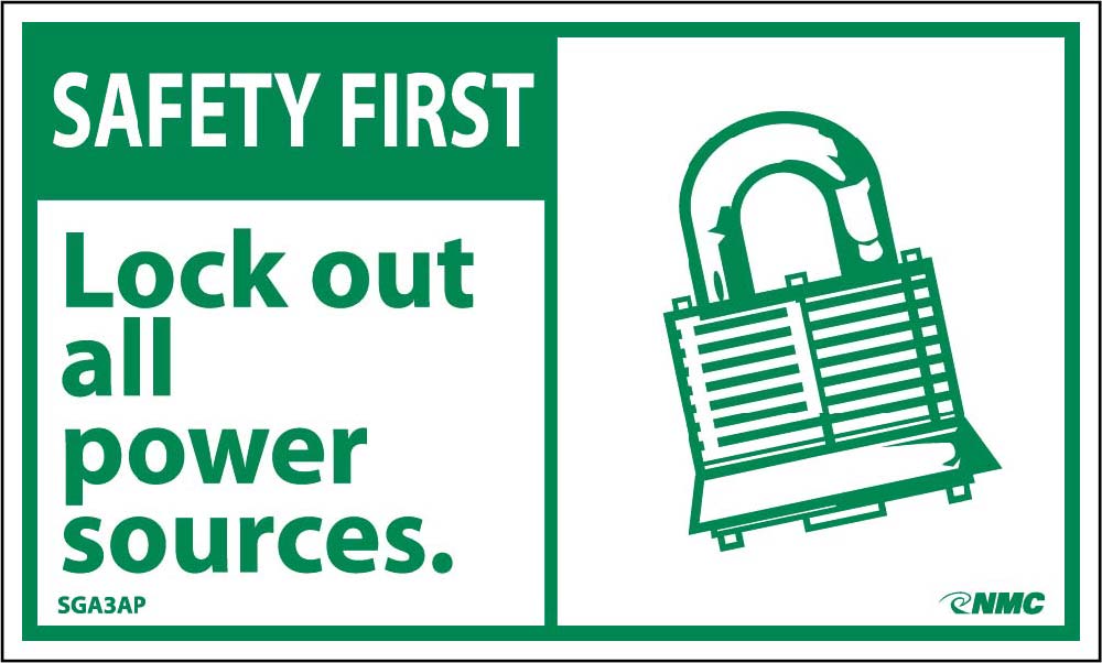 Safety First Lock Out All Power Sources Label - 5 Pack-eSafety Supplies, Inc