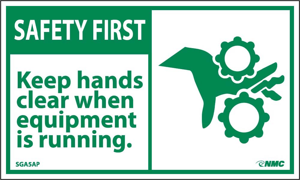 Safety First Keep Hands Clear When Running Equipment Label - 5 Pack-eSafety Supplies, Inc