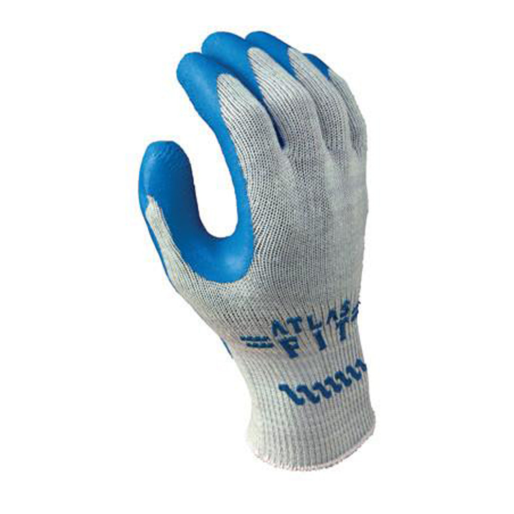 SHOWA Best Glove Size 8 Atlas Fit 300 10 Gauge Light Weight Abrasion Resistant Blue Natural Rubber Palm Coated Work Gloves With Light Gray Cotton And Polyester Liner And Elastic Knit Wrist-eSafety Supplies, Inc