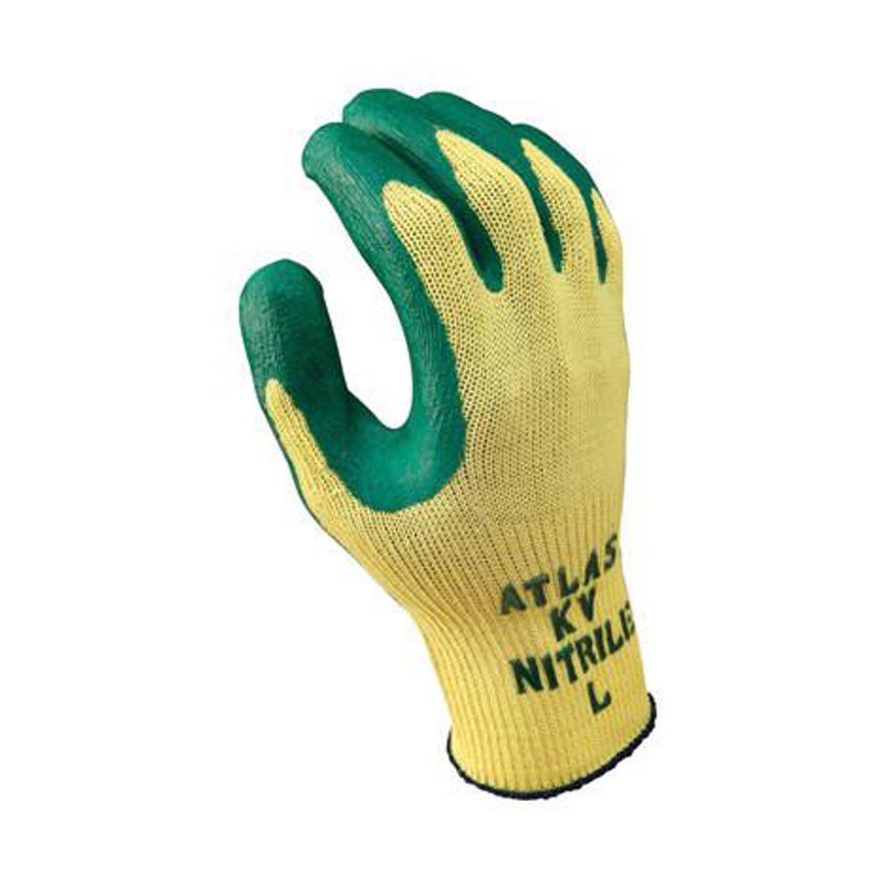 SHOWA Best Glove Size 9 Atlas 10 Gauge Cut Resistant Green Nitrile Dipped Palm Coated Work Gloves With Yellow Seamless Kevlar Knit Liner-eSafety Supplies, Inc