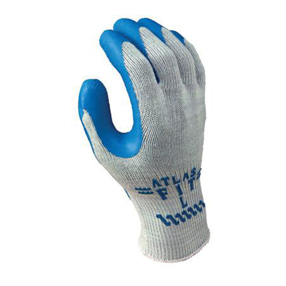 SHOWA Best Glove Size 9 Atlas Fit 300 10 Gauge Light Weight Abrasion Resistant Blue Natural Rubber Palm Coated Work Gloves With Light Gray Cotton And Polyester Liner And Elastic Knit Wrist-eSafety Supplies, Inc