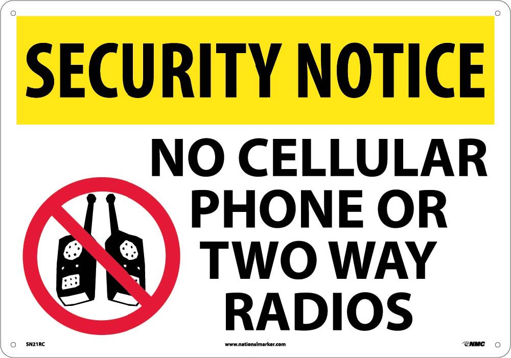 Security Notice No Cell Phone Sign-eSafety Supplies, Inc