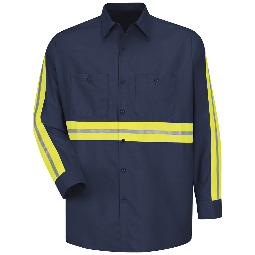 Red Kap Enhanced Visibility Industrial Work Shirt SP14 - Navy with Yellow / Green Visibility Trim-eSafety Supplies, Inc