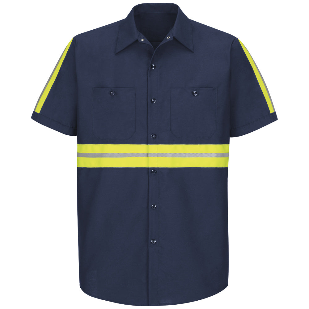 Red Kap Enhanced Visibility Industrial Work Shirt SP24 - Navy with Yellow / Green Visibility Trim-eSafety Supplies, Inc