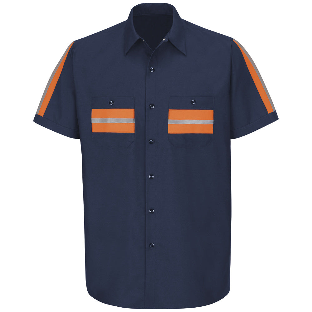 Red Kap Enhanced Visibility Shirt SP24 - Navy with Orange Visibility Trim-eSafety Supplies, Inc