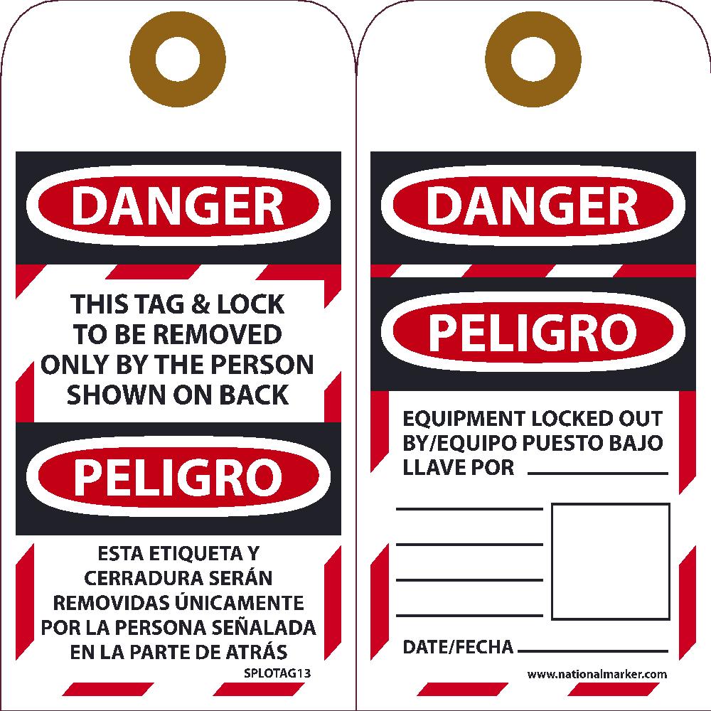 Danger This Tag & Lock To Be Removed Only By Bilingual Tag - 10 Pack-eSafety Supplies, Inc